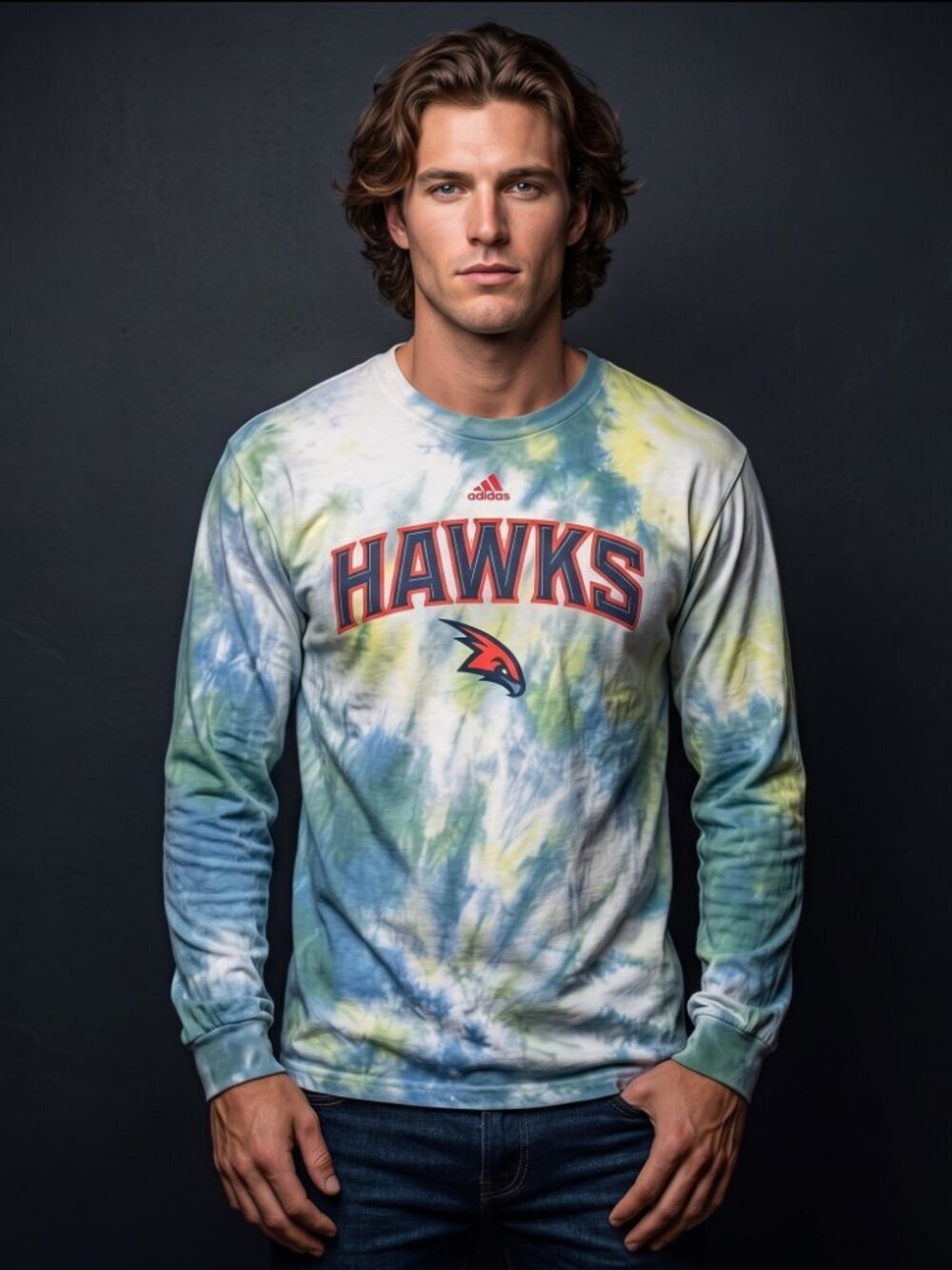 ADIDAS NBA Mens Large Atlanta Hawks Acid Wash Tye Dye T Shirt Tee